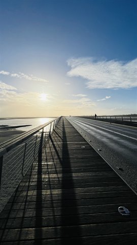 Il ponte si allunga verso il sole, e io cammino piano, felice.