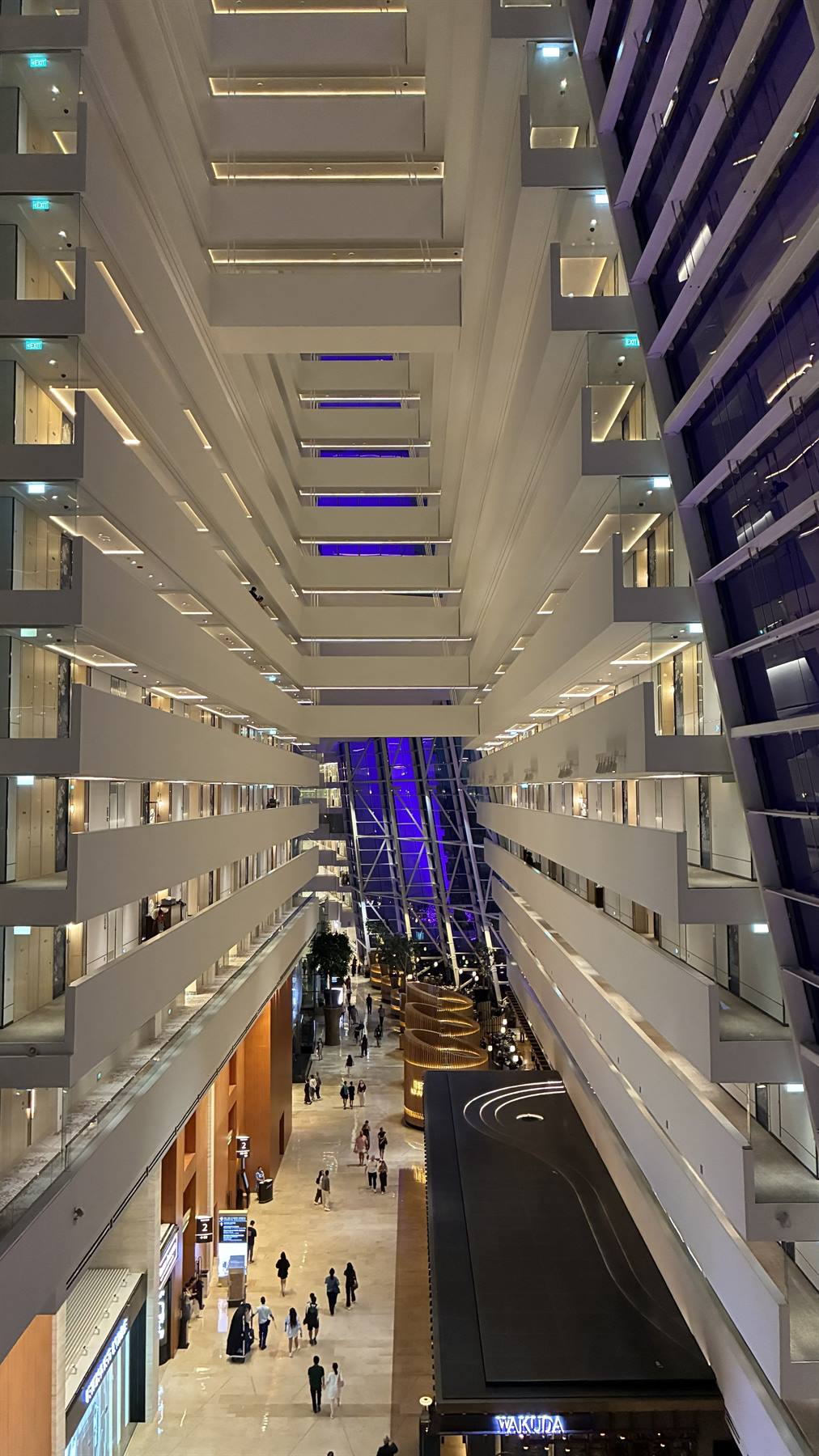Guardando giù dall'atrio di Marina Bay Sands: vertigini bellissime.