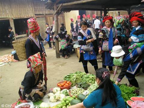 mercato a Lao Cai, donne della tribù Hoa