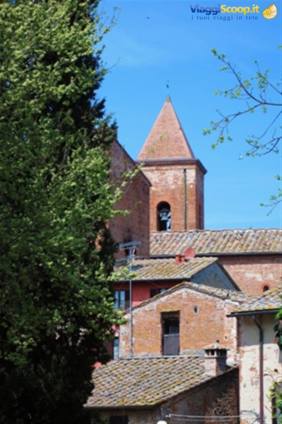 Castelli e borghi medievali in Toscana, Certaldo Alto (FI) con tipico cipresso toscano