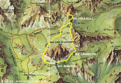 Mappa del giro delle Tre Cime di Lavaredo
