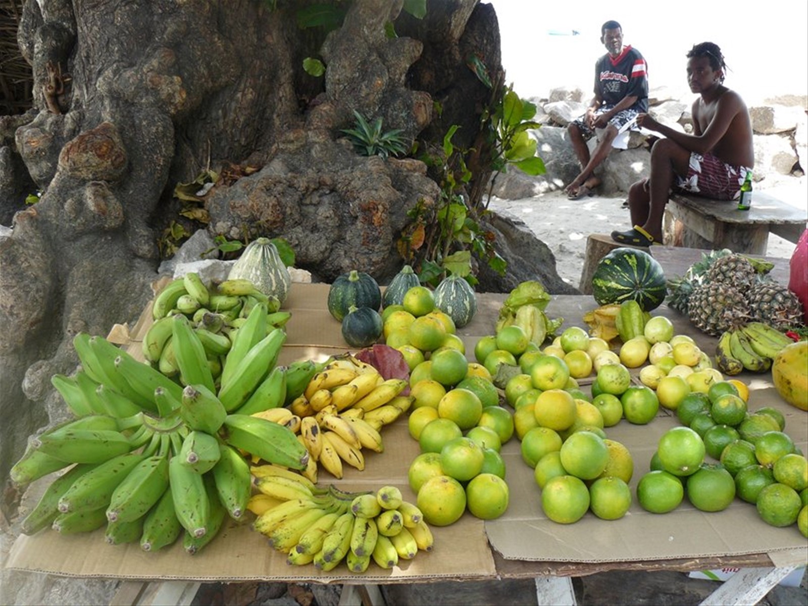 Banchi di frutta a Beau Vallon