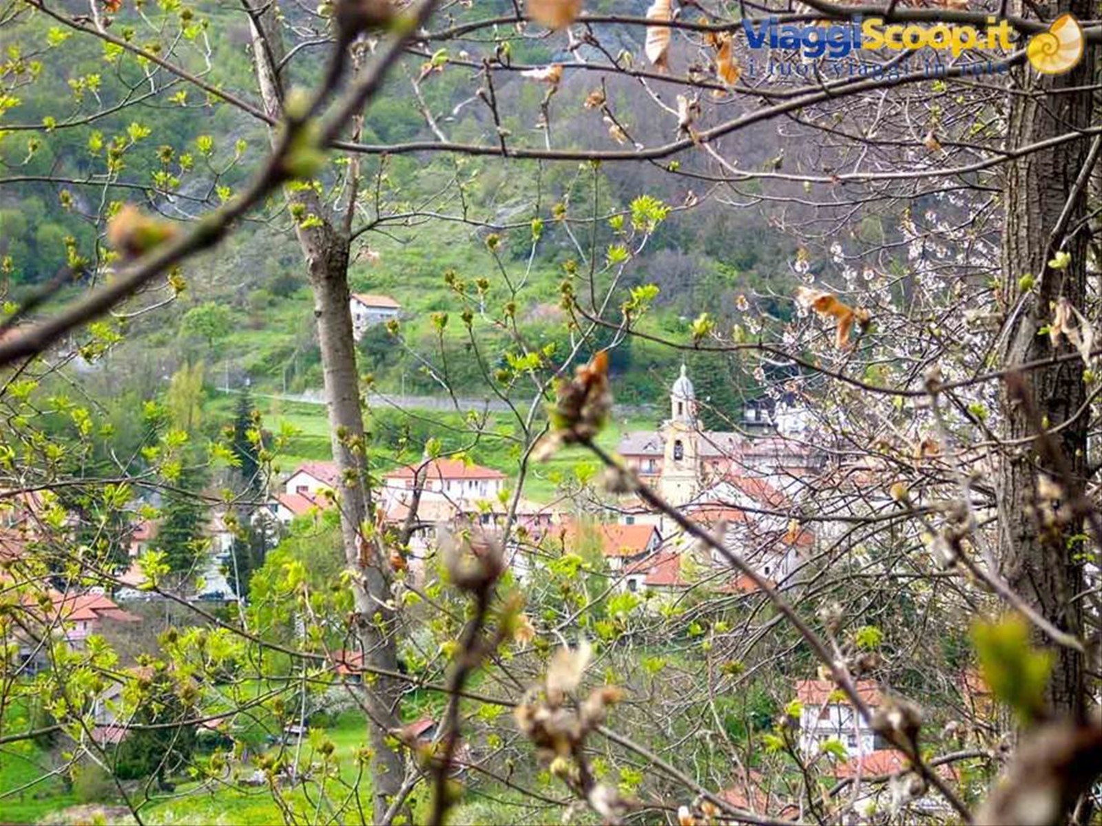 Il paese che s'intravede tra la vegetazione